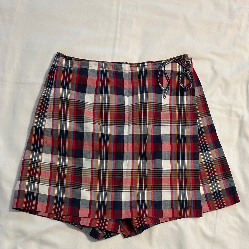 Ann Taylor Plaid shorts with skirt wrap - Red, Blue, White